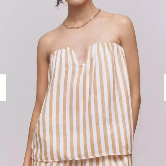 NWT ✨ Maeve Strapless Linen Structured Striped Top - Picture 2 of 10